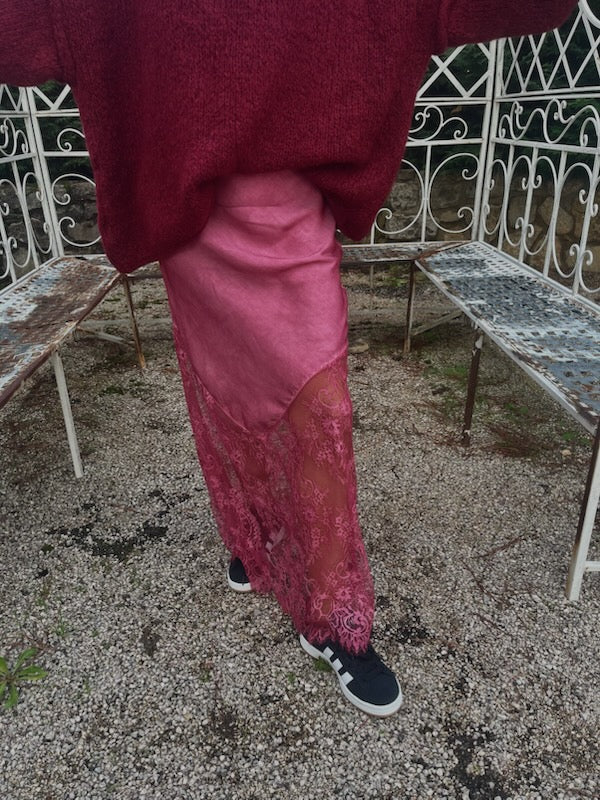 Jupe longue dentelle bordeaux
