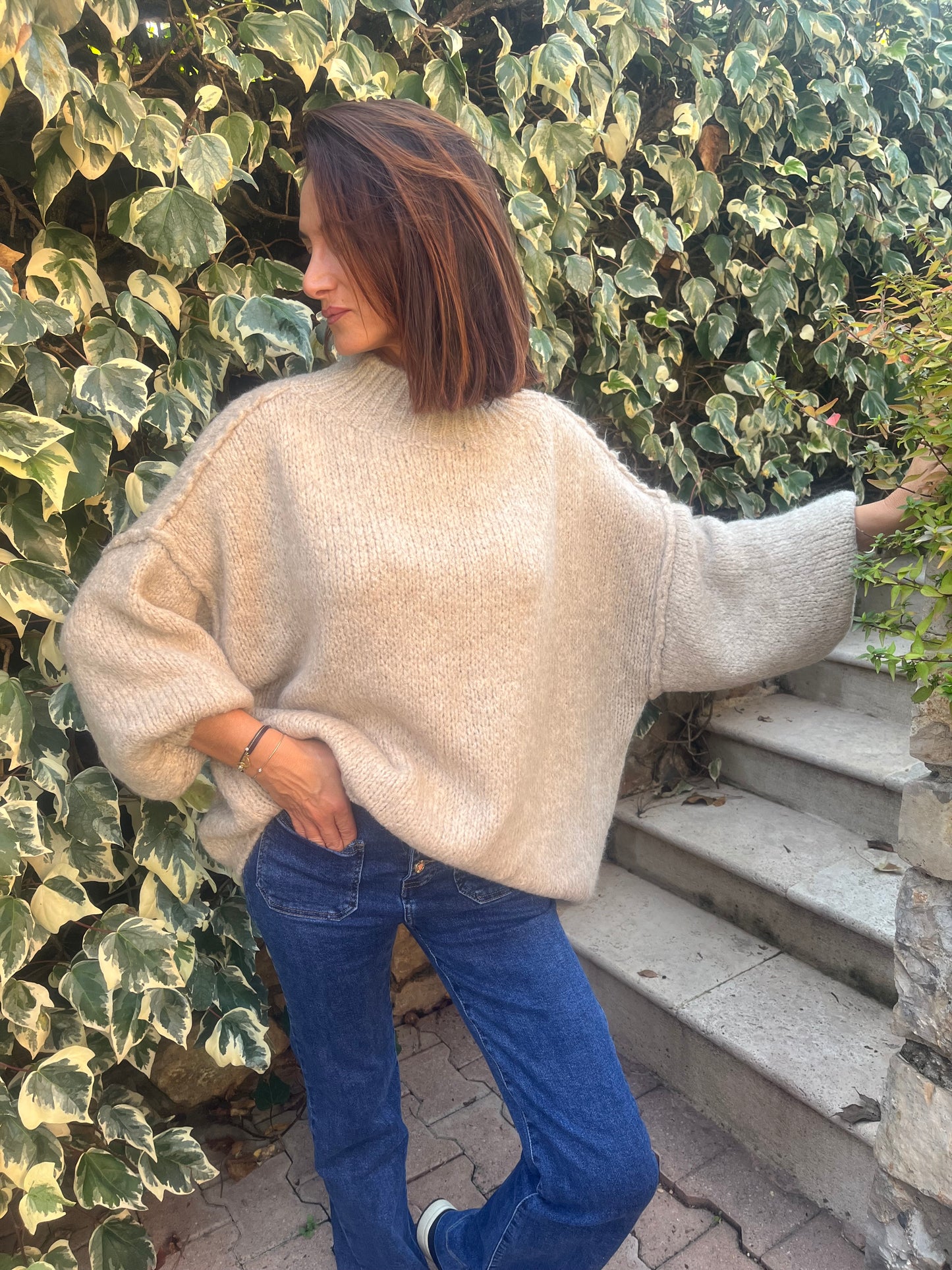 Pull oversize beige