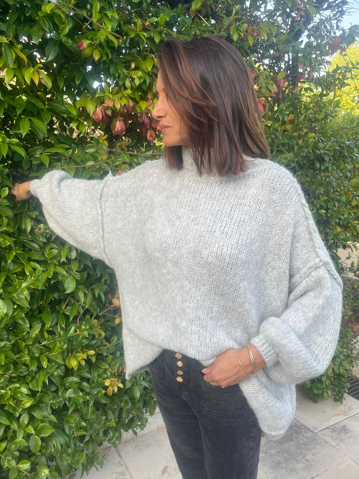 Pull oversize gris