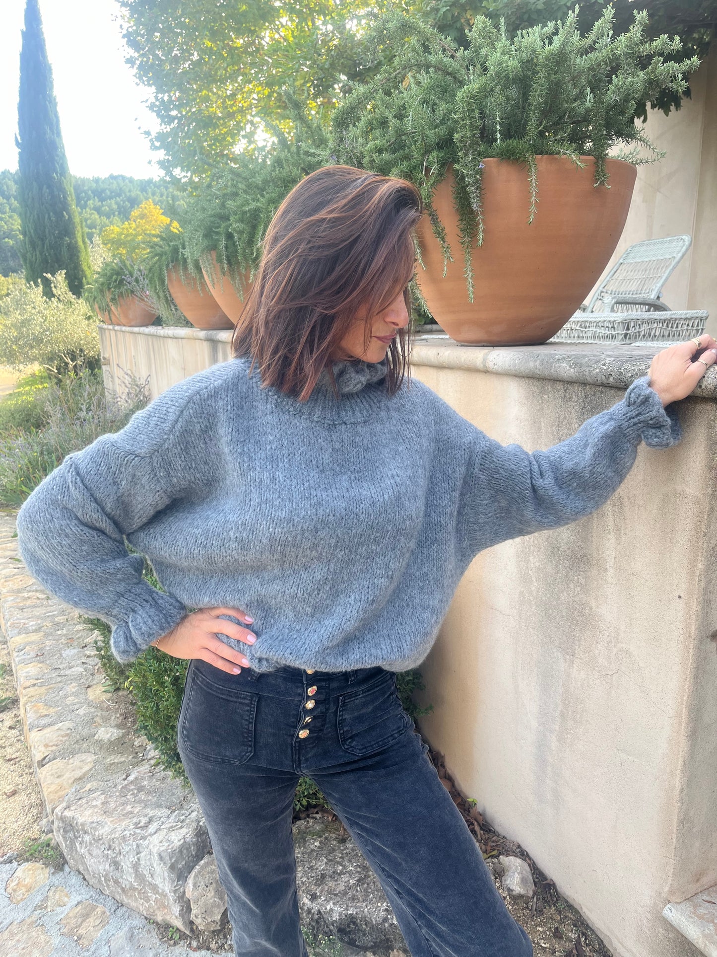 Pull maille doux gris